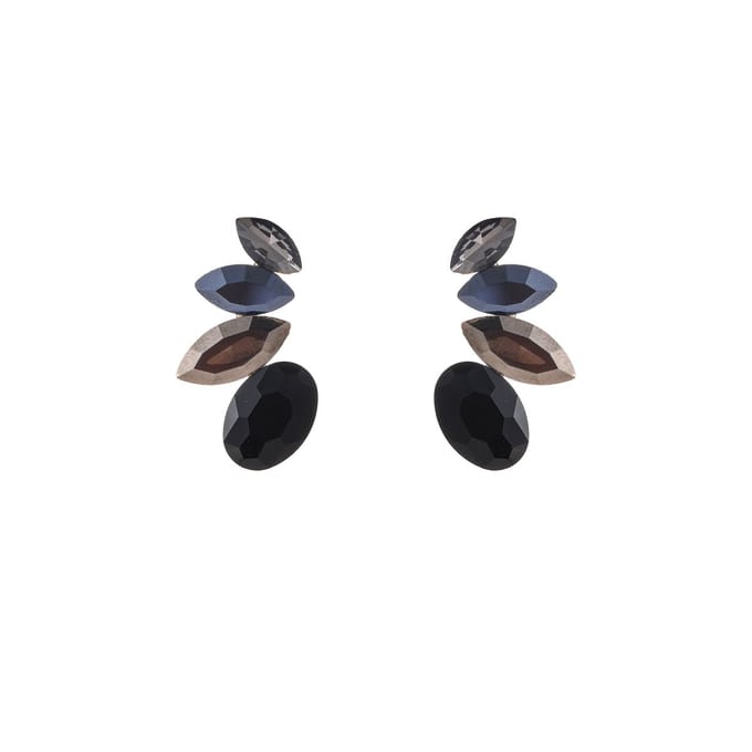 Go Dutch Label Oorknoppen Half Flower Stone Stud Goud Black