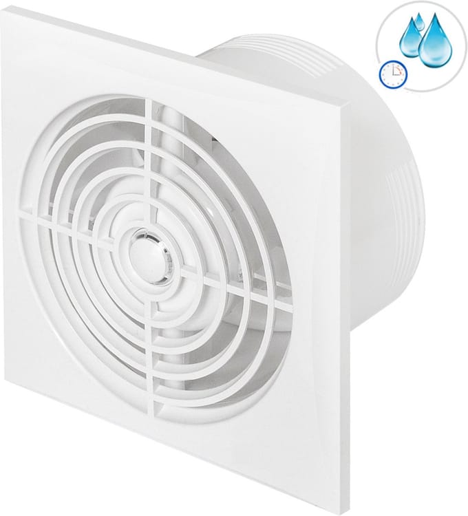Badkamerventilator 100 mm - Silence - Timer - Vochtsensor - 75m³/h - Wit