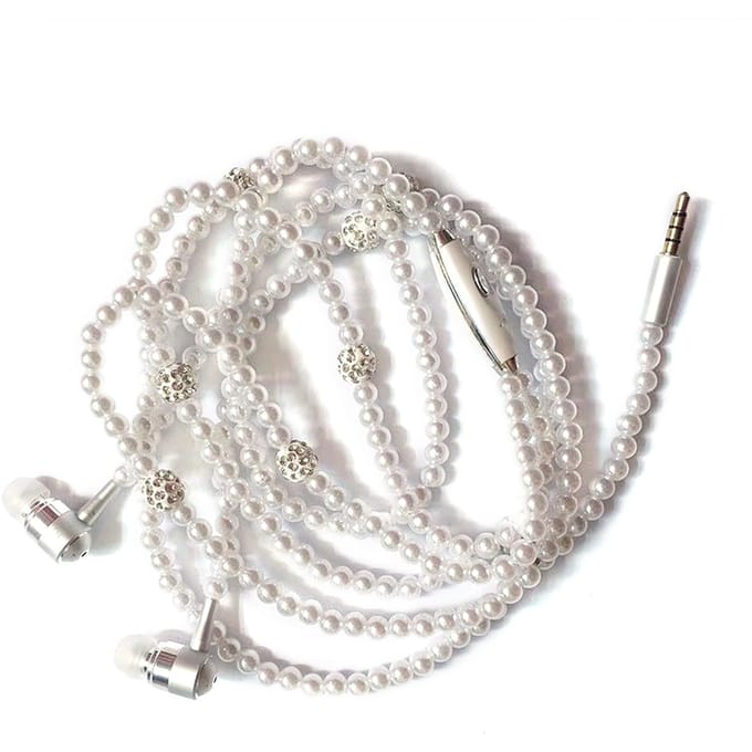 Sieraden Parelsnoer Stereo-oortelefoon met microfoon 3,5 mm in-ear hoofdtelefoon Bekabelde hoofdtelefoon wit