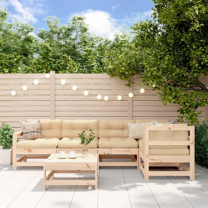 vidaXL - 6-delige - Loungeset - met - kussens - massief - hout