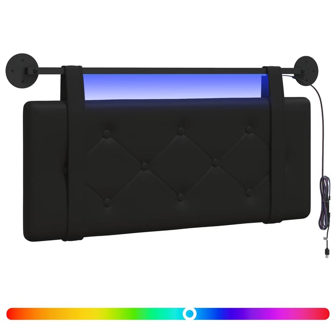 vidaXL - Hangend - hoofdbord - Met - LED-verlichting - Zwart - Kunstleer