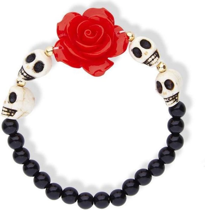 Schedel armband met rode roos