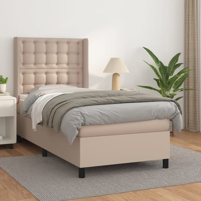 vidaXL - Boxspring - met - matras - kunstleer - cappuccinokleurig - 80x200 - cm