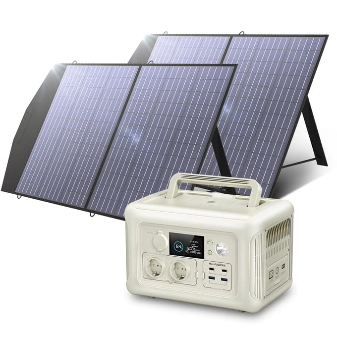 ALLPOWERS Solar Generator Kit 600W (R600 + SP027 100W Solar Panel) - R600-Beige +2PCS SP027 100W Solar Panel