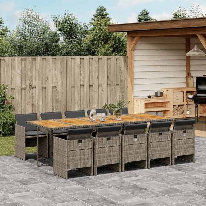 vidaXL - 11-delige - Tuinset - met - kussens - poly - rattan - grijs