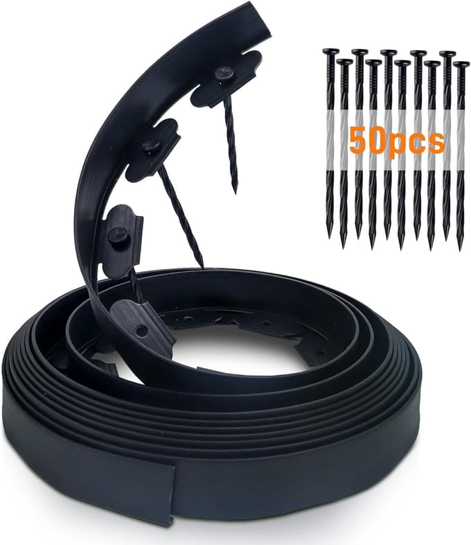 Flexibele zwarte gazonrand 10 m - hoogte 5 cm - met 50 palen - afbakening bloembedden en tuinpaden
