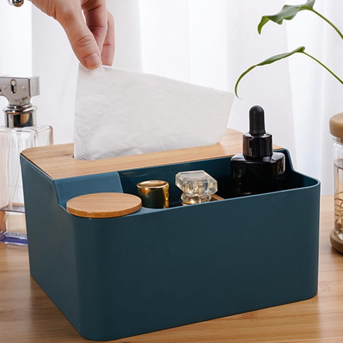 Multifunctionele Tissuebox Plastic Houten Deksel Desktop Tissuebox Organizer voor Woonkamer Slaapkamer