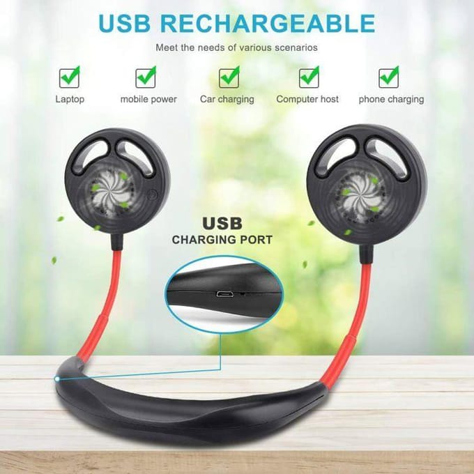 Draagbare ventilator - USB - Oplaadbaar - Stil - 3 snelheden - Nekband