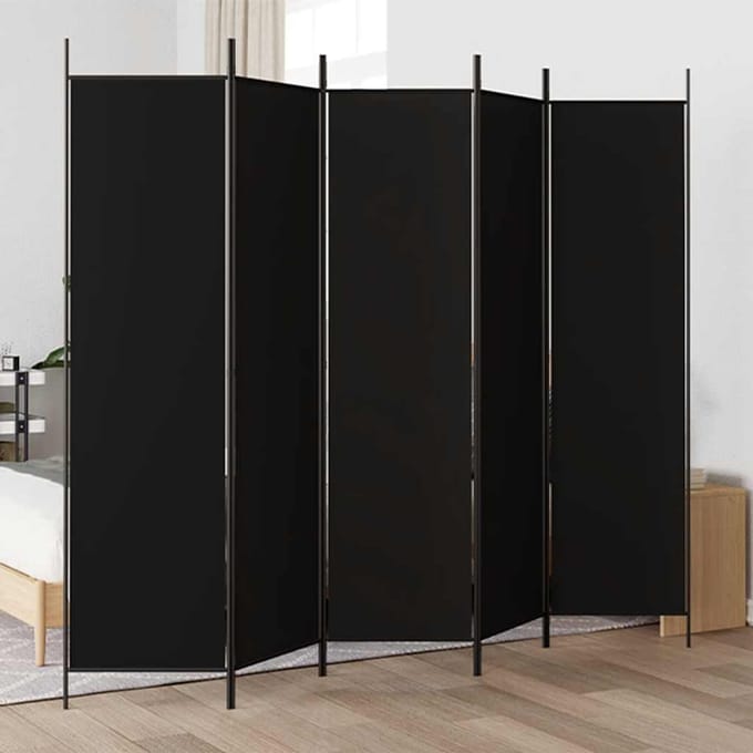 vidaXL - Kamerscherm - met - 5 - panelen - 250x200 - cm - stof - zwart