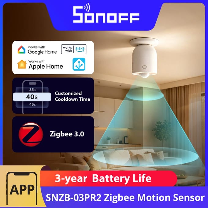 SONOFF SNZB-03PR2 Sense Guard bewegingssensor Gen2 met Zigbee, PIR-bewegingsdetectie en lichtsensor, compatibel met Apple Home via Matter