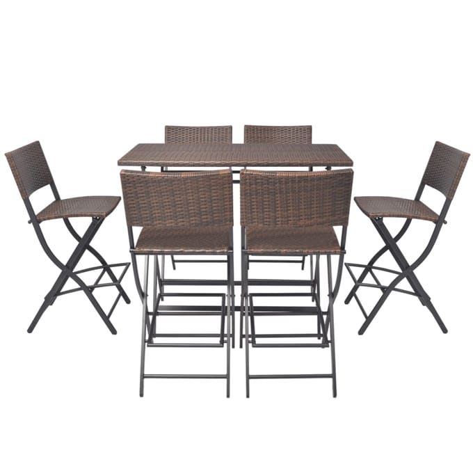 vidaXL - 7-delige - Tuinset - inklapbaar - staal - poly - rattan - bruin