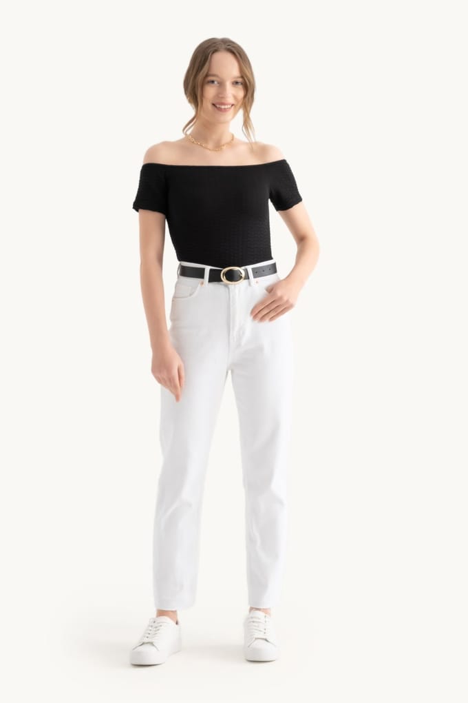 Schoudervrije Korte Mouwen Cropped Top