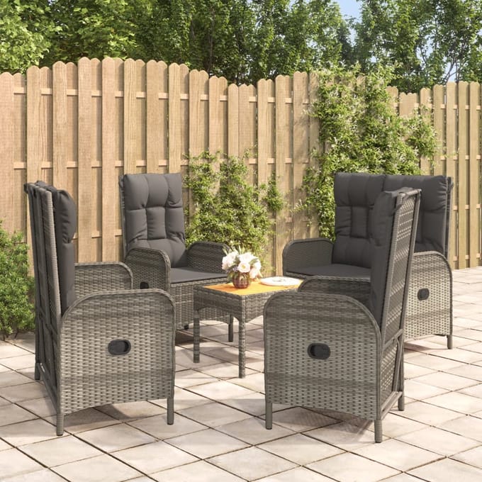vidaXL - 5-delige - Tuinset - met - kussens - poly - rattan - grijs
