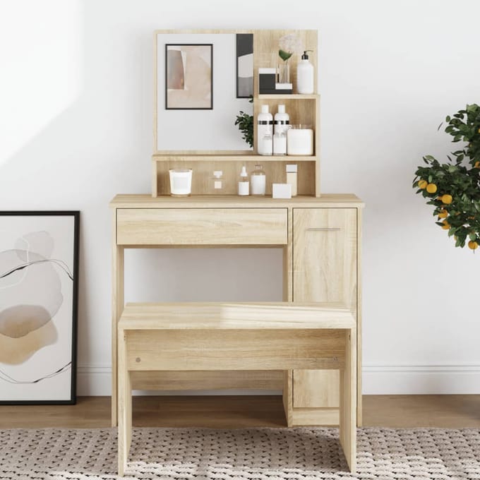 vidaXL - Kaptafel - met - spiegel - 86,5x35x136 - cm - sonoma - eikenkleurig
