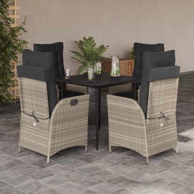 vidaXL - 5-delige - Tuinset - met - kussens - poly - rattan - lichtgrijs