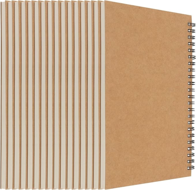 Schetsboek A5 Blanco - 16 Stuks - Spiraalgebonden Tekenblok met Kraft Kaft
