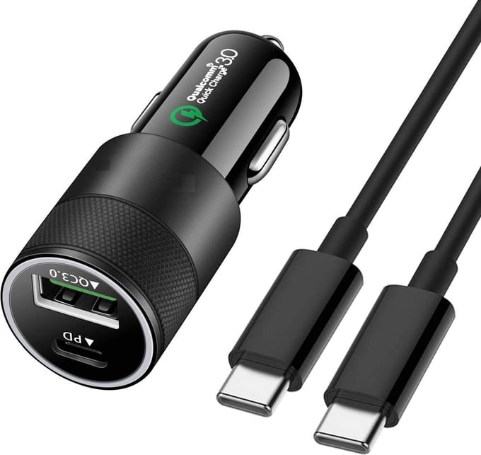 Autolader USB A & USB C + USB C kabel - Auto oplader USB - USB C autolader 2 poorten - Auto lader - Sigarettenaansteker USB oplader auto - Snellader