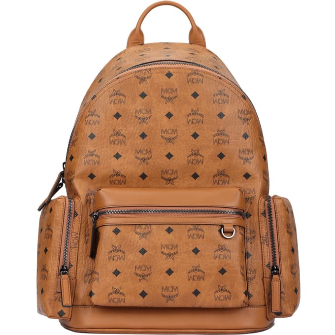 MCM Stark Messing Metaal Decor Gecoat Canvas En Leer Rugzak Damesrugzak Cognac-Brandy MMKFSVE05CO001 Basic Set (Bag+Dust Bag)