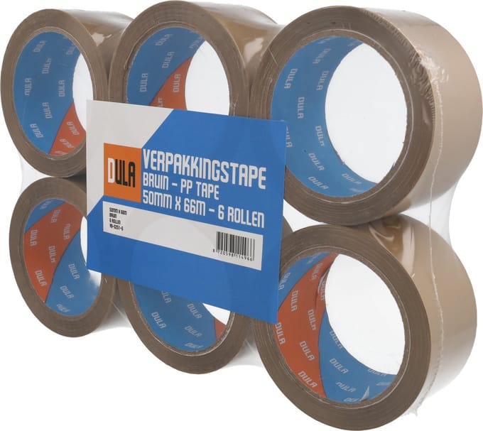 DULA Verpakkingstape - Bruin - 6 rollen Dozentape 50 mm x 66 m - Plakband