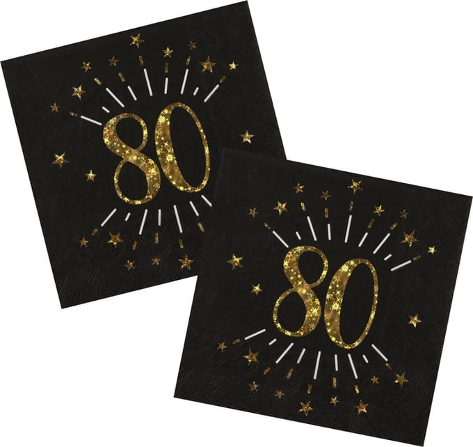 Verjaardag feest servetten leeftijd - 20x7 - 80 jaar - goud - 33 x 33 cm