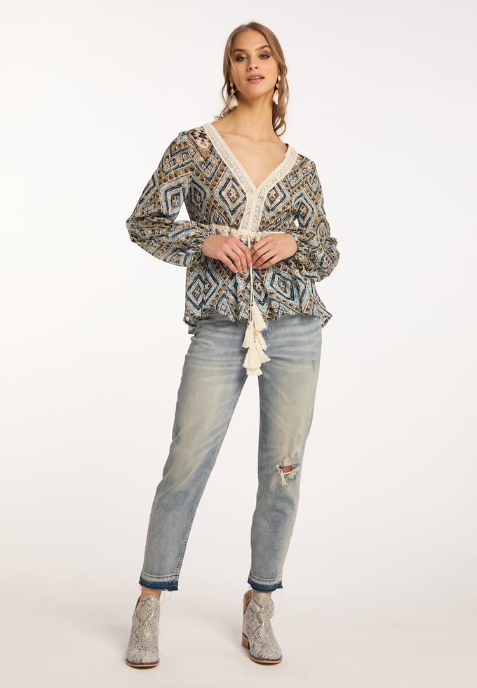 IZIA Tuniek lange mouwen Dames Blauw Goud
