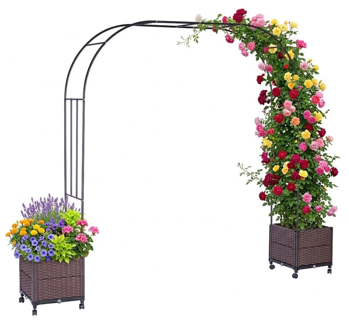 Rozenboog - met 2 plantenbakken - 210 x 282 x 40 cm - metaal