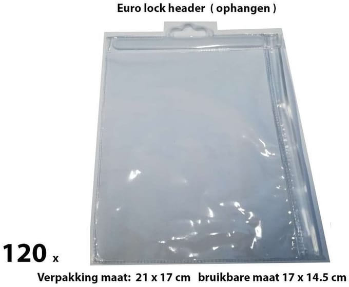 PVC Durable Zipper bag - Retail Verpakking - Euro header - Klein - 120 Pack