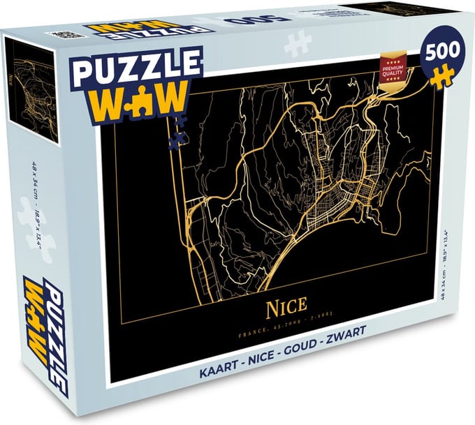 Puzzel Kaart - Nice - Goud - Zwart - Legpuzzel - Puzzel 500 stukjes