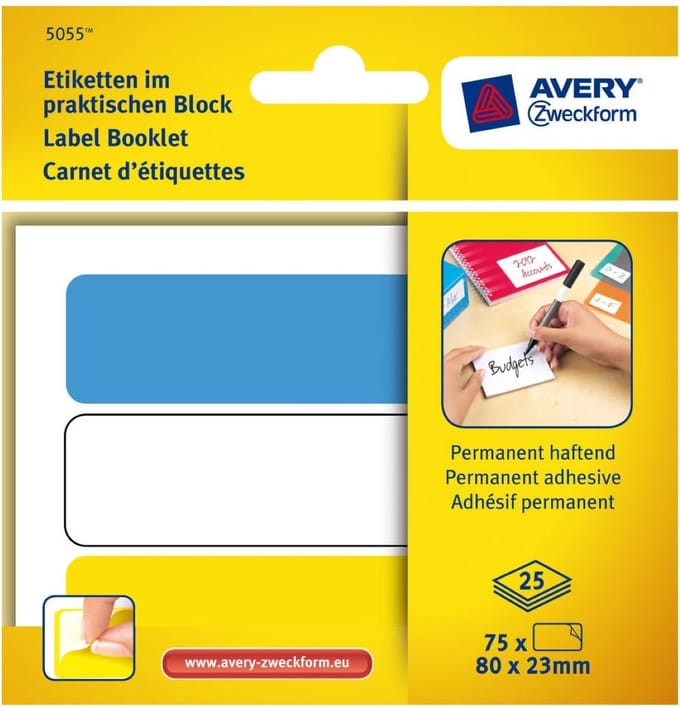 Etiketten in blok 80x23mm gekleurd permanent 75x stuks