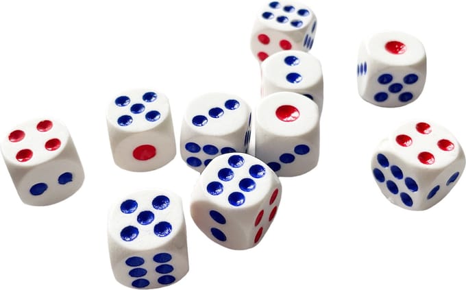 Dobbelstenen set van 20 stuks -6-zijdig - 16 mm - wit - dobbelsteen - cube