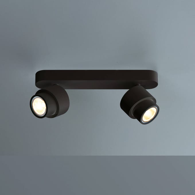 Escale LED-spot BRUSH, zwart, 30 cm, 2-lamps, metaal, dimbaar, 2.700 K