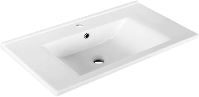 Aqualine Zuno - Wastafel 75x45 cm, met overloop, met kraangat, wit 9075