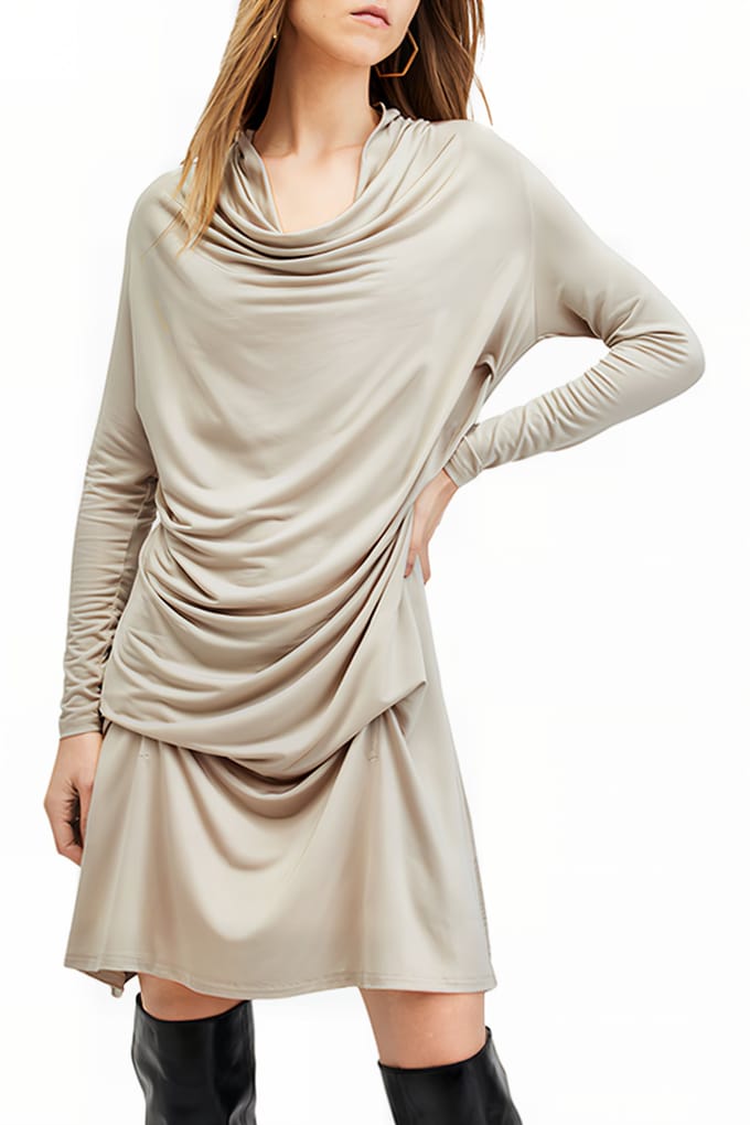 AllSaints Amei Dress Ecru Beige Maat: 10 | Mini Jurken Outlet | Dames | Beige