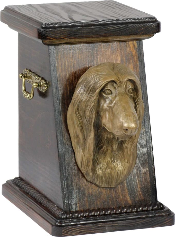 Elegante urn voor Afghan Hound met hondenbuste ter nagedachtenis