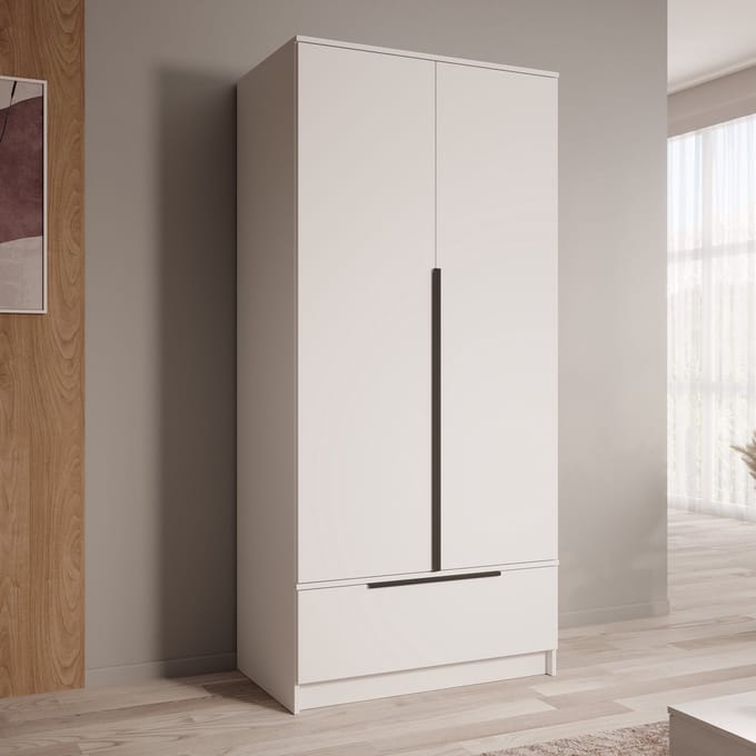 Meubella - Skyer - Kledingkast 2-deurs - Wit - 90x51x193 cm
