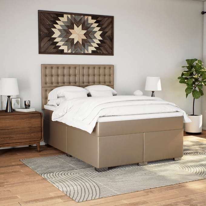 vidaXL - Boxspring - met - matras - kunstleer - cappuccinokleurig - 140x190 - cm