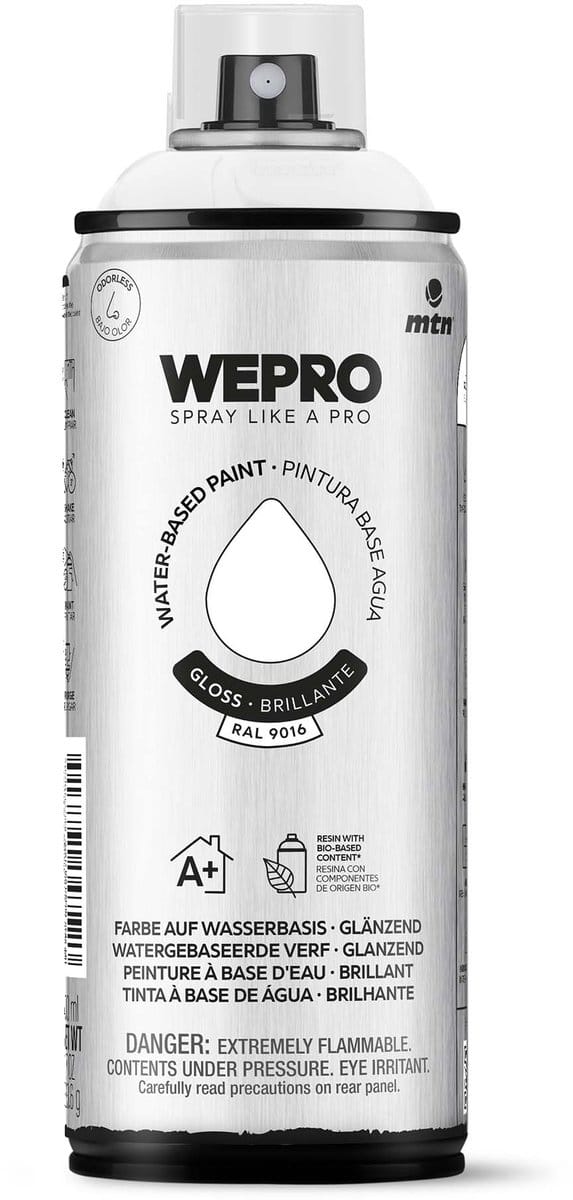 Spuitbus Ral 9016 Wit Glans MTN WEPRO WATER-BASED PAINT 400ML