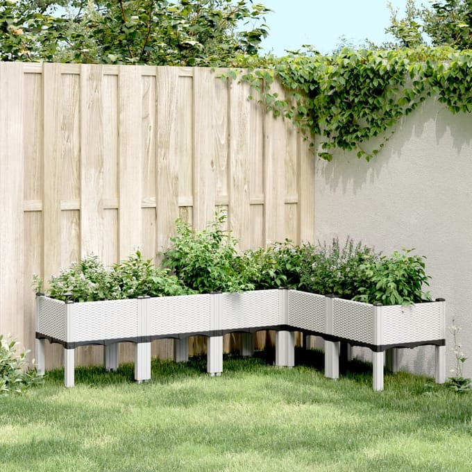 vidaXL - Plantenbak - met - poten - 160x120x42 - cm - polypropeen - wit