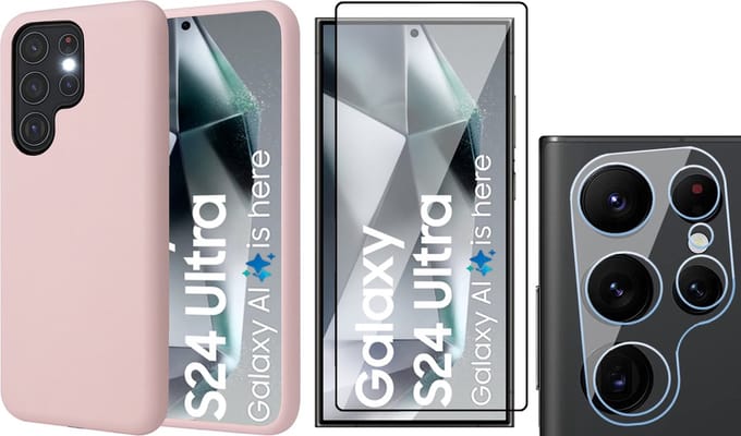 Hoesje geschikt voor Samsung Galaxy S24 Ultra - Screenprotector PET & Camera - Mat Back Case Roze