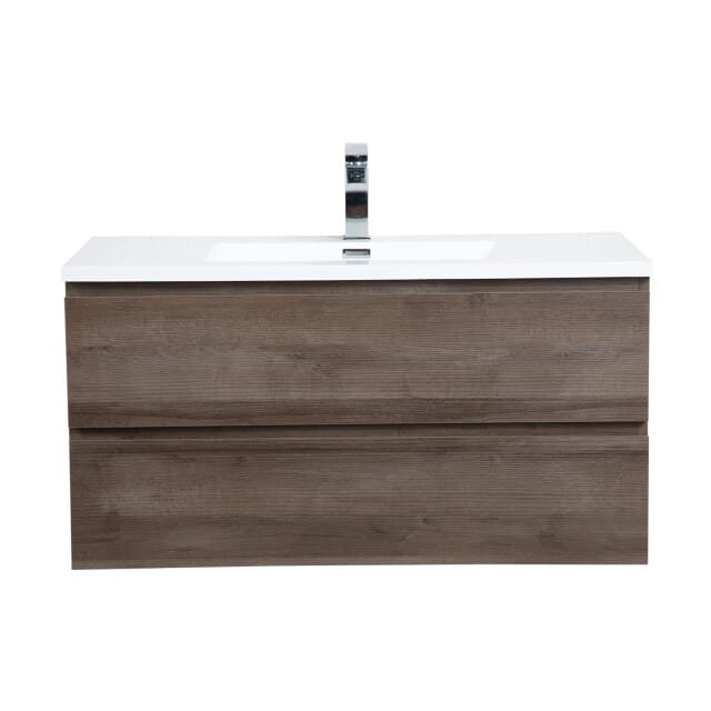 Badplaats Badkamermeubel Set Angela 100 cm – Bruin Eiken – Badmeubel met Wastafel