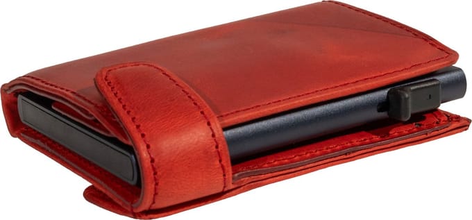 Tony Perotti Furbo Arno Pullup leren Pasjeshouder RFID met papier- en kleingeldvak - Rood