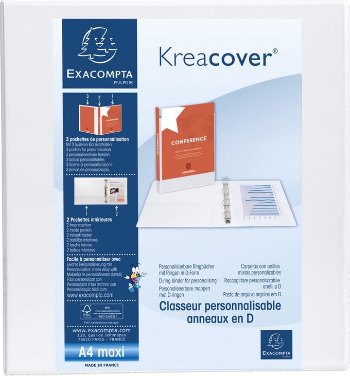 Exacompta 10x Kreacover Ringband in PP met 2 D-ringen van 60mm - A4 maxi - Wit - 51825E