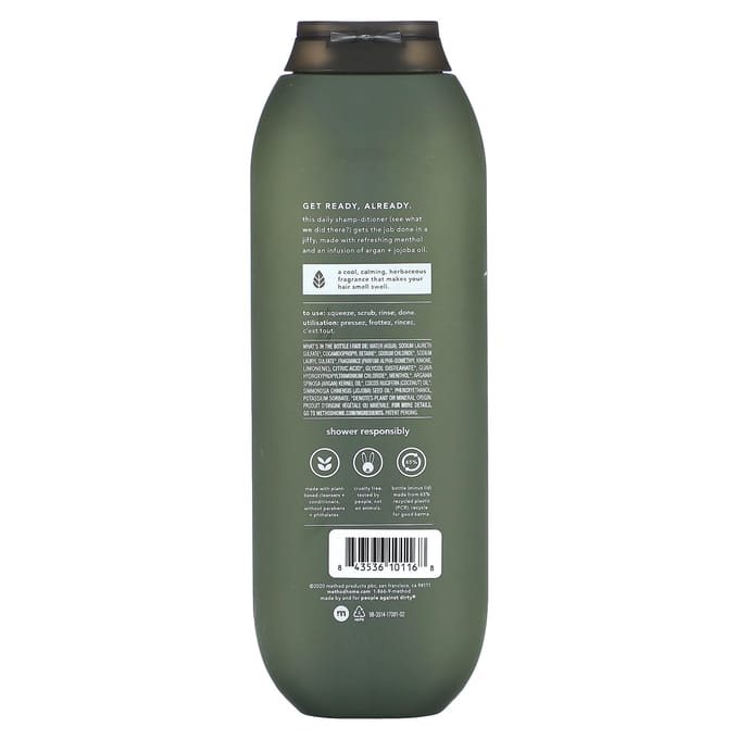 Methode, Heren, 2-in-1 Shampoo + Conditioner, Jeneverbes + Salie, 14 fl oz (414 ml) gray