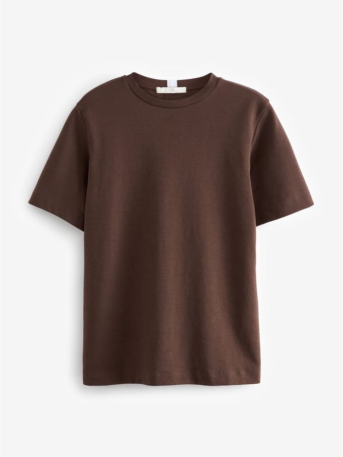 Next - Dames - Dik T-shirt met ronde hals en korte mouwen - Bruin