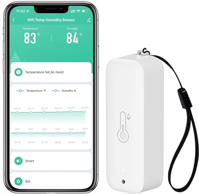 Draadloze Hygrometer en Thermometer - Intelligente Temperatuur- en Vochtigheidssensor met App-melding en Gegevensopslag