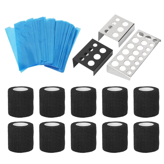 200 stuks Tattoo Machine Pen Covers 3 stuks Tattoo Inktbekerhouder Kleurenrek 10 stuks Tattoo Pen Elastiek blue