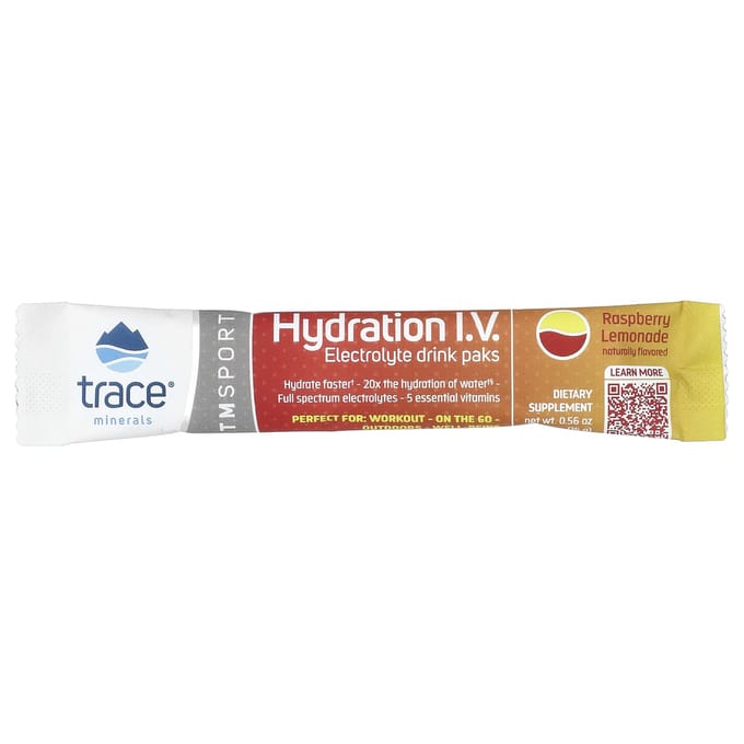 Trace, Hydratatie IV, Elektrolytendrank Pakje, Framboos Citroen Smaak, 16 Pakjes, 0,56 oz (16 gram) Elk