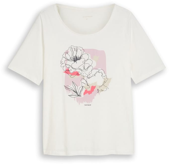 Tom Tailor - Plus Size - T-shirt met print - Maat 54 - Whisper White
