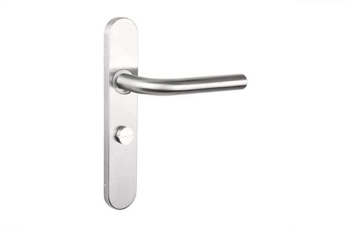 Lavuzo deurkruk Oristano RVS met afgerond schild WC63/8 badkamersluiting | Per set | Deurklink met schild
