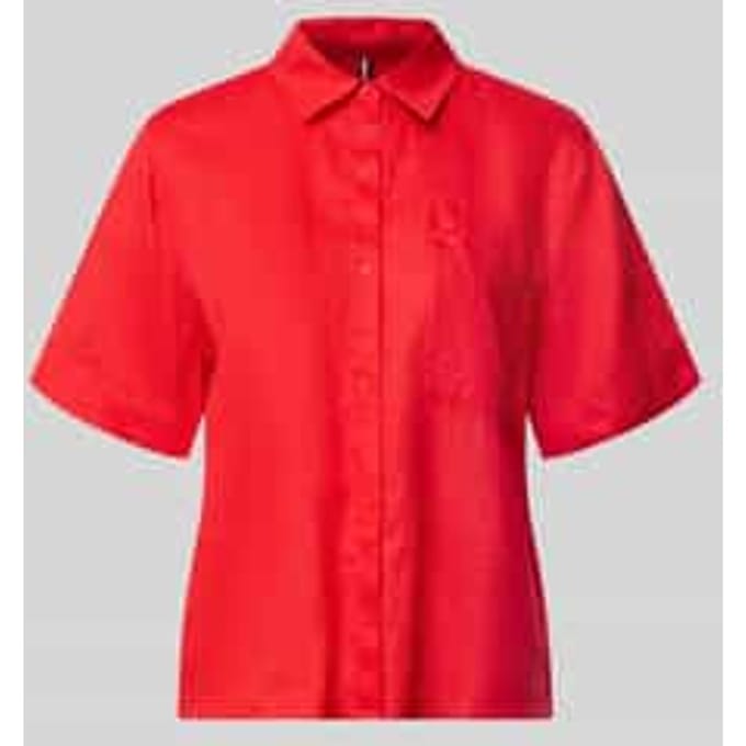 regular fit linnen blouse met logo-stitching